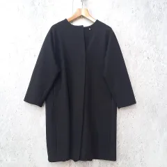 ADAM ET ROPE' アダムエロペ ジャージー メルトン ロングコート アウター ノーカラー 無地 シンプル ブラック Fサイズ ◇〇☆