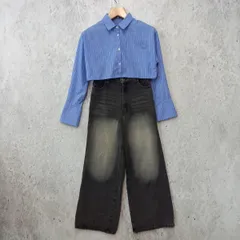 GRL グレイル ストライプ シャツ ショート丈  デニム パンツ バック ダメージ ジーンズ ブルー ブラック F・ Mサイズ まとめ売り ◎、□〇