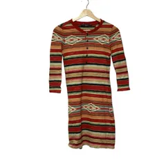 RalphLauren(ラルフローレン) ワンピース サイズXS レディース美品  - レッド×黒×マルチ クルーネック/七分袖/ミニ/ボーダー