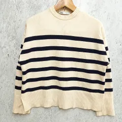 ZARA ザラ ニット ボーダー セーター ストライプ サイドスリット ベージュ Mサイズ ◇〇☆