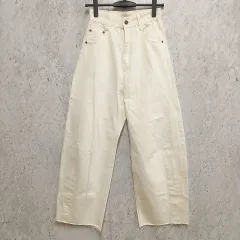 Q.anos キュアノス デニムパンツ ジーンズ ワイド ハイウエスト 切りっぱなし ホワイト Oサイズ  〇□☆