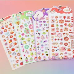 【新品未使用】ボンボンドロップシール 4 枚セット 平成レトロ ドロップジェリー 立体クリア加工 りんご & 動物デザイン 手帳デコ シール帳 シール交換用