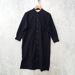 無印良品 ムジルシリョウヒン シワになりにくい 長袖 スタンドカラー シャツ ワンピース ナチュラル ネイビー MｰLサイズ 〇◇☆