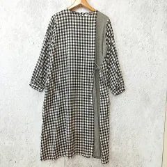 Sunny clouds サニークラウズ ロングワンピース 千鳥生地 ギンガムチェック 袖口ギャザー ふんわり ブラック ホワイト LLサイズ 〇◇☆