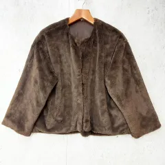 ショートコート ファーコート ノーカラー アウター ブラウン ◇〇☆