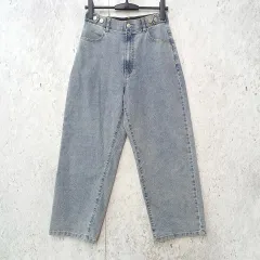 HUG.U ハグユー デニム ジーンズ パンツ ワイド ストレート ストレッチ ウエストゴム ブルー Lサイズ 〇□