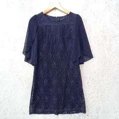 CUI YING スイエイ シフォンスリーブ レース ワンピース パーティードレス お呼ばれ フォーマル ネイビー XLサイズ ◎、□〇☆