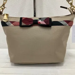 7749　BLUE LABEL CRESTBRIDGE　ブルーレーベル　クレストブリッジ　ショルダーバッグ　小さめ　ミニ　ベージュ　リボン　チェック柄　レディース　軽量　シンプル　きれいめ