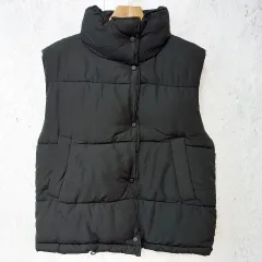 ダウンベスト 中綿 ドロスト ポケット付き ブラック Fサイズ ◇〇