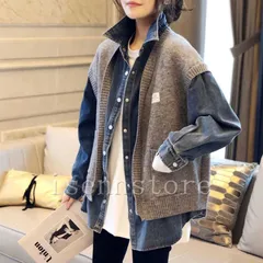デニムジャケット カジュアル きれいめ 秋服アウター レイヤード ニットベスト 切り替え レディース ジャケット 長袖 Gジャン 羽織り