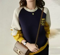 レディース 配色切替 クルーネック スウェット 長袖 トレーナー カジュアル ko1