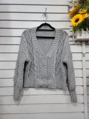 #レディース ファッション グレー Vネック ニット カーディガン