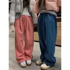 (当日配送) 8712 ワイド 起毛パンツ - コーラルピンク アクアブルー グレー