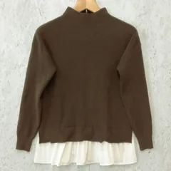 JEUNE MAMAN ジュネママン ニット フリル ドッキング ブラウス 長袖 ブラウン ホワイト Lサイズ ◎、〇◇