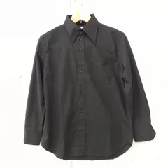 Yシャツ 長袖 ワンポイント ロゴ 刺繍 リネン混 シンプル ブラック 〇□