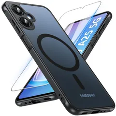 【在庫セール】Hensinple Galaxy A25 5G ケース 【ガラスフィルム付き】 ギャラクシーa25 カバー 半透明 耐衝撃 黄ばみなし 滑り止め 指紋防止 マグネット搭載 マグセーフ対応 ストラップホール付き MagSafe対応 Samsung
