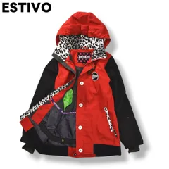 エスティボ ESTIVO スノーボード ジャケット マウンテン パーカー 裏起毛 中綿 ウィンドブレーカー L レッド x ブラック x ゼブラ アニマル柄 ウィンター スポーツ スノボ スキー レディース ♪