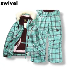 スウィベル swivel スノーボード ウェア セットアップ 上下 ウィンドブレーカー ジャケット パンツ 中綿 裏起毛 7 チェック柄 ミントグリーン x ボルドー ウィンター スポーツ スノボ スキー レディース ♪