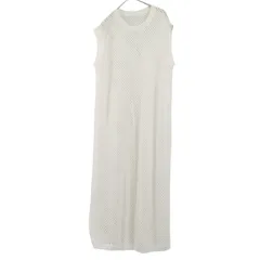 M相当【超美品 | 超ストレッチ / メッシュロングワンピース 】クルーネック 重ね着 メッシュロングベスト ワンピース フリーサイズ ホワイト S315
