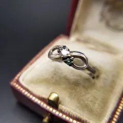 Worth The Wait クロスリボン メッセージ 925 シルバー ヴィンテージ リング 銀 指輪 グリーン/ブラック ラインストーン装飾 YNN3