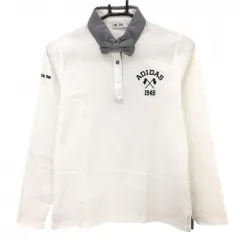 アディダス 長袖ポロシャツ 白×ネイビー 襟元リボン取外し可 ボタンダウン レディース M/M ゴルフウェア adidas