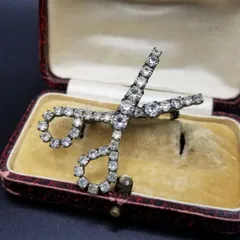 ハサミ クリアラインストーン装飾 ヴィンテージ ブローチ シルバートーン ユニーク 個性派ジュエリー 裁縫道具 AJC