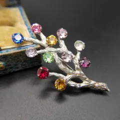 50'60's Van Dell Tree of Life ファミリーツリー マルチカラーストーン ヴィンテージ ブローチ 925 シルバー 銀細工 Y16-J