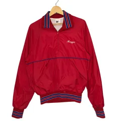 Opti 90年代/90's ヴィンテージ USA製 ハーフジップ プルオーバー ライトアウター ナイロンジャケット バックプリント ワンポイント刺繡 Mサイズ レッド