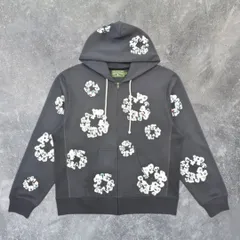 正規品 Denim Tears デニムティアーズ グレー 花柄 ラインストーン ジップアップパーカー フーディー フード付き ストリートファッション メンズ ユニセックス