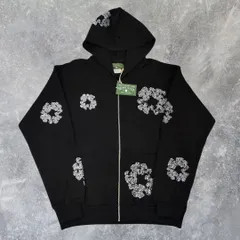 正規品 Denim Tears デニムティアーズ×スワロフスキー Swarovski ブラック 花柄 ジップアップパーカー フーディー フード付き ストリートファッション メンズ ユニセックス