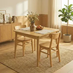 【送料無料】ダイニングテーブル セット ナチュラル 天然木 無垢材 木製 おしゃれ シンプル 北欧風 和風 (セット 正方形テーブル(2588)＋チェア2脚セット(P033))