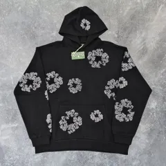 正規品 Denim Tears デニムティアーズ×スワロフスキー Swarovski ブラック 花柄 プルオーバーパーカー フーディー フード付き ストリートファッション メンズ ユニセックス
