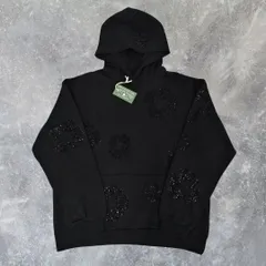 正規品 Denim Tears デニムティアーズ×スワロフスキー Swarovski オールブラック 花柄 プルオーバーパーカー フーディー フード付き ストリートファッション メンズ ユニセックス
