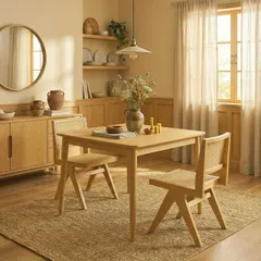 【送料無料】ダイニングテーブル セット ナチュラル 天然木 無垢材 木製 おしゃれ シンプル 北欧風 和風 (セット 正方形テーブル(2588)＋チェア2脚セット(P804))