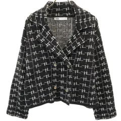 ZARA ザラ 総柄 ショート丈 ダブルブレスト ニットジャケット S ブラック レディース 古着