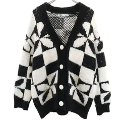 ZARA ザラ 総柄 長袖 ニットカーディガン S ホワイト系 レディース 古着