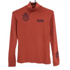 パーリーゲイツ 長袖ハイネックシャツ オレンジレッド系×ネイビー 微起毛 ロゴプリント  レディース 0(S) ゴルフウェア PEARLY GATES