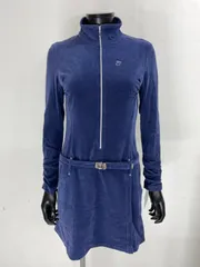 【USED】COUP DE CHANCE クードシャンス 綿 長袖 ワンピース ベロア 裏地付き インナーパンツ付き ブルー 青 レディース 38 M ゴルフウェア