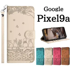 Google Pixel9a ケース 手帳型 レザー カバー ポケット付き マグネット カード収納 衝撃吸収 スタンド機能 ストラップ 丈夫 耐水 猫 ネコ 蝶 花柄 かわいい グーグル ピクセル9a Pixel 9a ドコモ ワイモバイル 楽天モバイル au