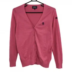 【美品】パーリーゲイツ ニットカーディガン ピンク ロゴネイビー コットン100％ 薄手  レディース 0(S) ゴルフウェア PEARLY GATES