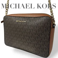 ☆★MICHAEL KORS マイケルコース★ショルダーバッグ　カメラバッグ　斜め掛け　肩掛け　ロゴ　総柄　ブラウン　ゴールド金具　チェーン★　♯2074