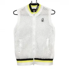 【美品】ダンスウィズドラゴン ニットベスト 白×黒×イエロー 凹凸生地  レディース 2(M) ゴルフウェア 2023年モデル Dance With Dragon