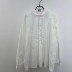 R00374|ブランド No Brand｜長袖シャツ｜90S Y2K｜プリーツ ラウンドカラー グランパ スモッグ ユーロ｜ホワイト White 白｜レディース｜古着 ヴィンテージ 一点物 大人気｜フォロー割あり
