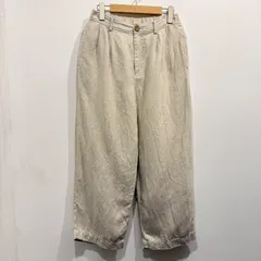 麻100% TSUHARU by Samansa Mos2 ビッグヘリンボーン柄パンツ 2タック ワイドテーパード ベージュ 【送料込み】