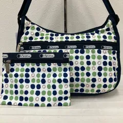 7753　LeSportsac　レスポートサック　 ショルダーバッグ　斜めがけ　紐調節可能　 クラシックホーボー　丸　水玉風　総柄　 ブルー✕グリーン系　ナイロン　軽量　 ポーチ付き　レディース