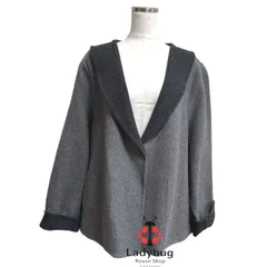 グリーンノート　リバーシブル　フード付きウールショートコート　ダークグレー　グレー　6L　21号