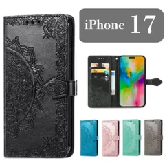 iPhone17 ケース 手帳型 レザー カバー ポケット カード収納 マグネット 耐水 耐久力 衝撃吸収 丈夫 スタンド機能 軽量 型押し 曼荼羅 かわいい おしゃれ 花柄 高品質 シンプル コスパ アイフォン ソフトバンク 楽天モバイル au ドコモ