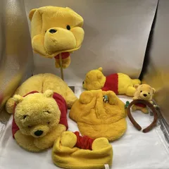 【6点セット】ディズニー くまのプーさん まとめセット 帽子 ぬいぐるみ 大小・ヘアバンド Disney 当時物 u1177