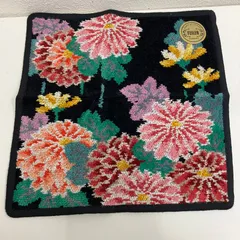 7781　美品　FEILER　フェイラー　ハンカチ　 ハンドタオル　ジヴェルニー　花柄　 ブラック系　黒　シュニール織り　 シール付き　レディース