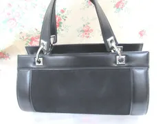 銀座かねまつ　黒 　ブラック　スエードレザー×レザー 　シルバー金具　ハンドバッグ